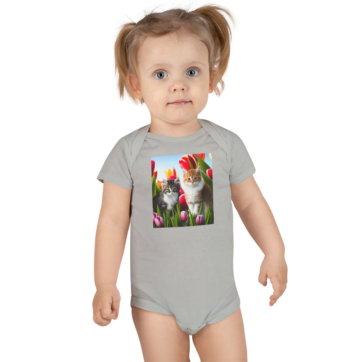 Baby Short Sleeve Onesie® (Kittens/Tulips)