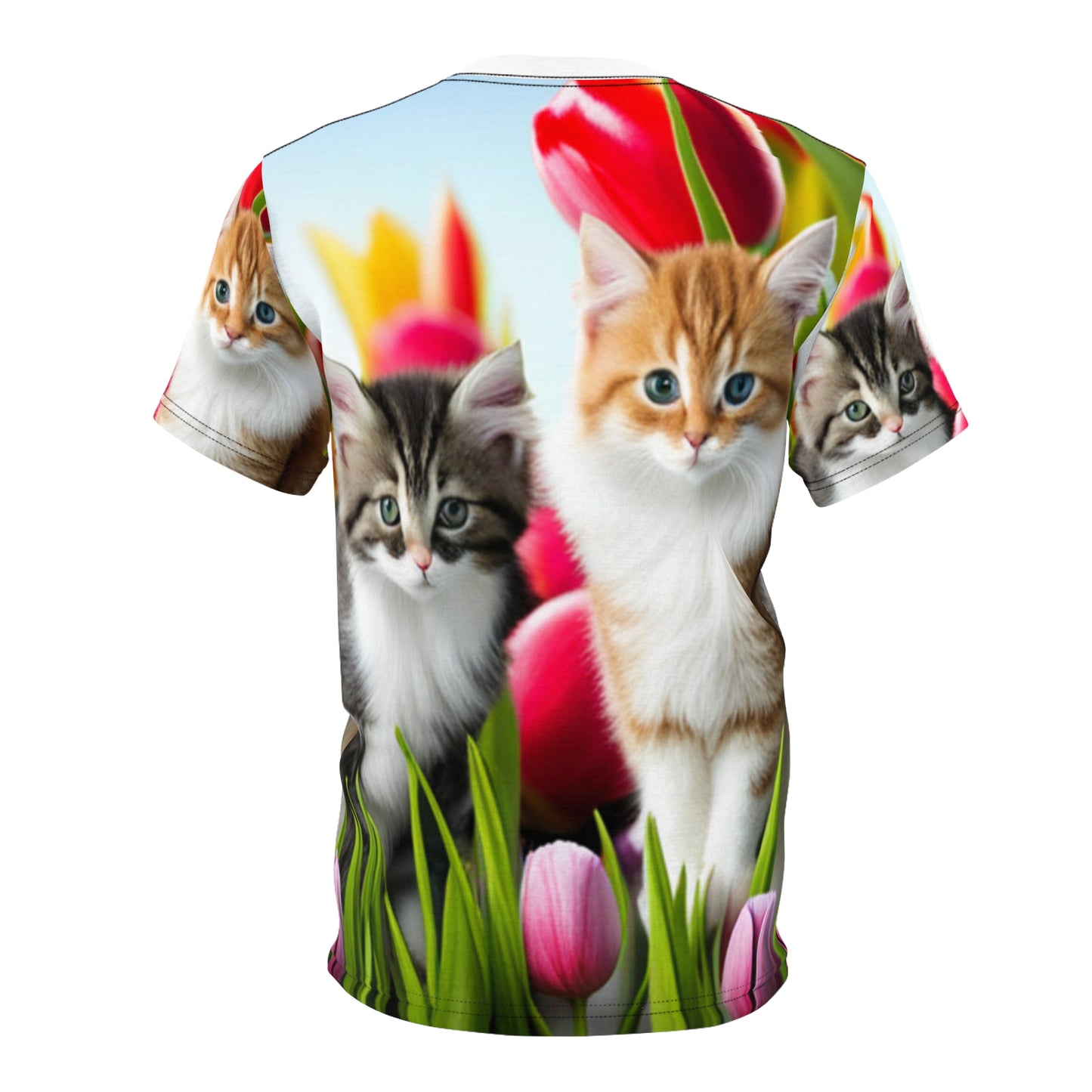 Unisex Cut & Sew Tee (AOP) (Kittens/Tulips)