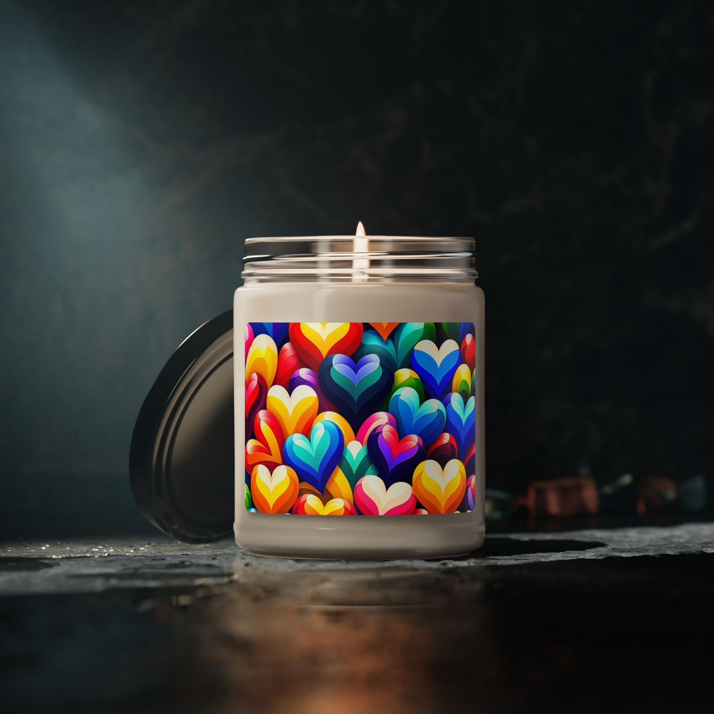Scented Soy Candle, 9oz (Colorful Hearts)
