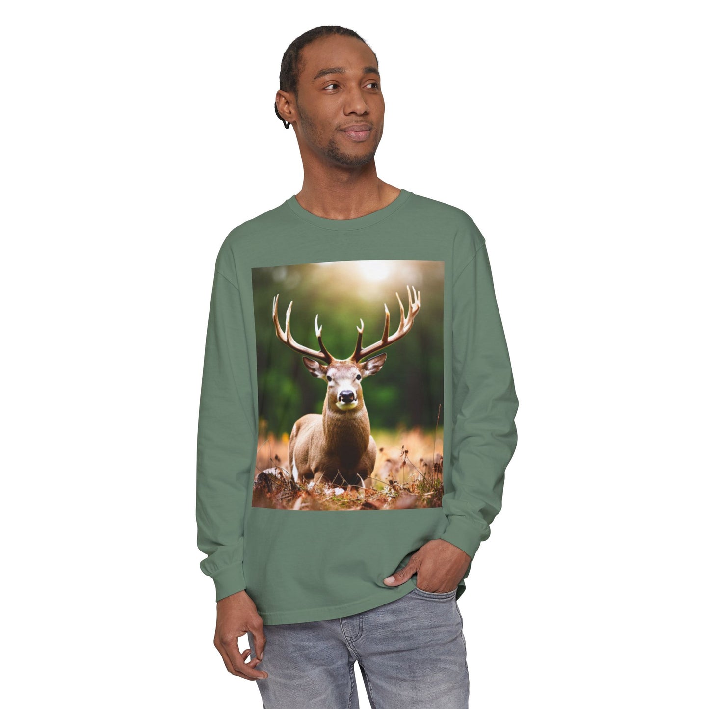 Unisex Garment-dyed Long Sleeve T-Shirt (Deer)