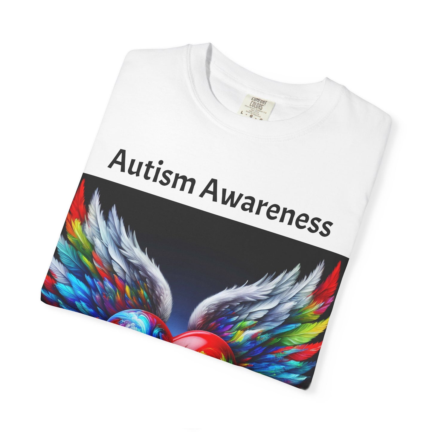 Autism Awareness Unisex Garment-Dyed T-Shirt - Colorful Heart Design