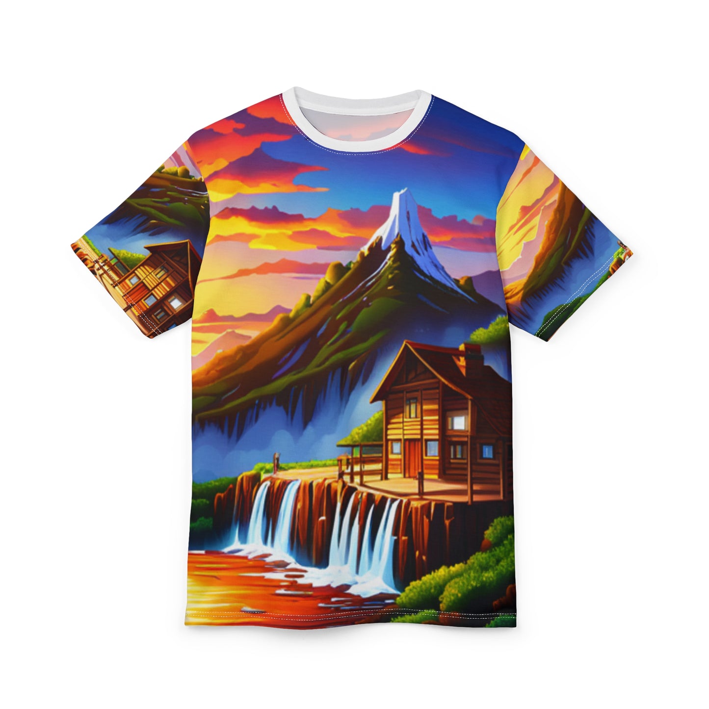 Unisex Cut & Sew Tee (AOP) (Waterfall/Cabin)