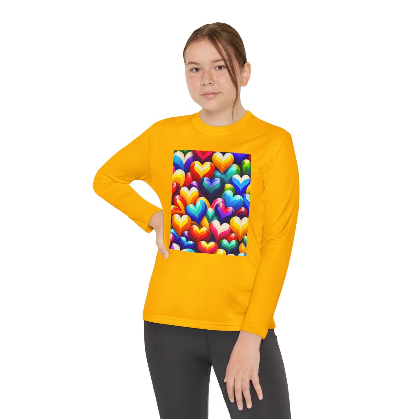 Youth Long Sleeve Competitor Tee (Colorful Hearts)