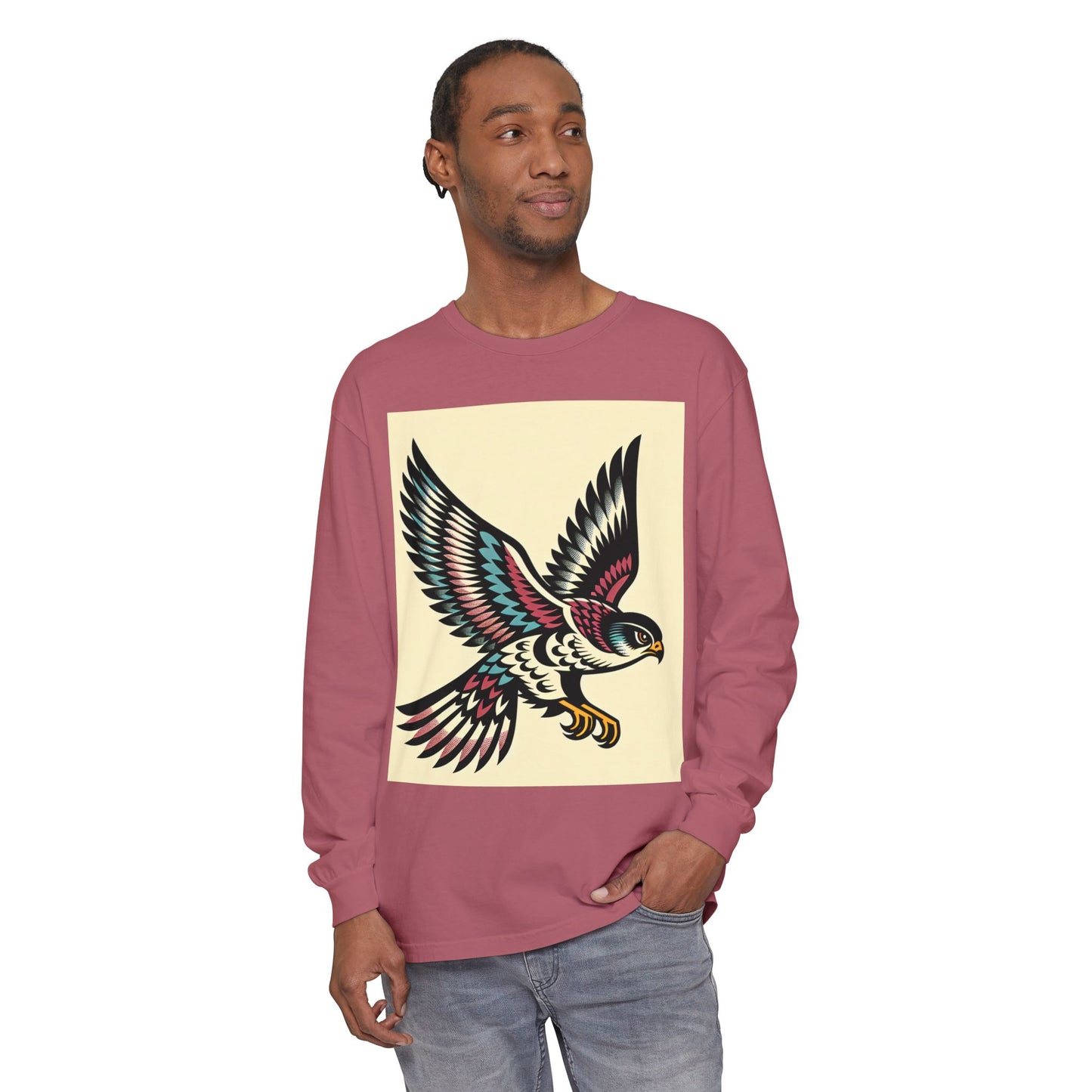 Unisex Garment-dyed Long Sleeve T-Shirt (Falcon)