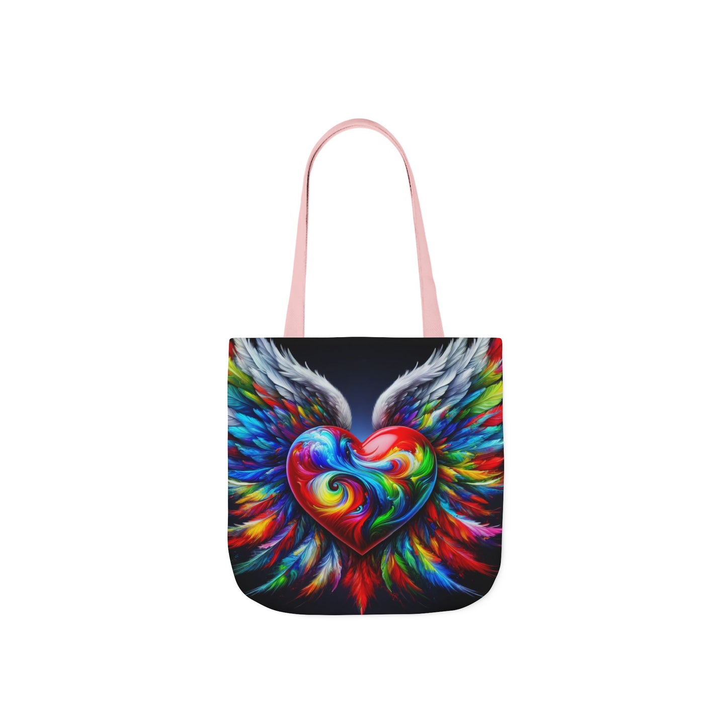 Colorful Heart Wings Canvas Tote Bag - Vibrant 5-Color Straps