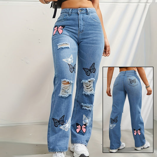 Butterfly Dream High-Waisted Distressed Jeans