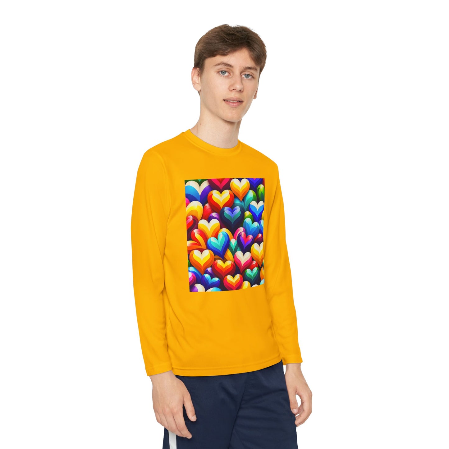 Youth Long Sleeve Competitor Tee (Colorful Hearts)