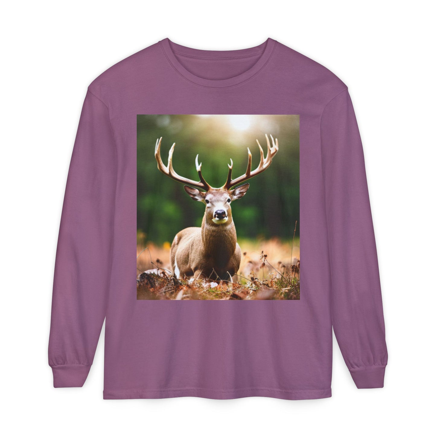 Unisex Garment-dyed Long Sleeve T-Shirt (Deer)