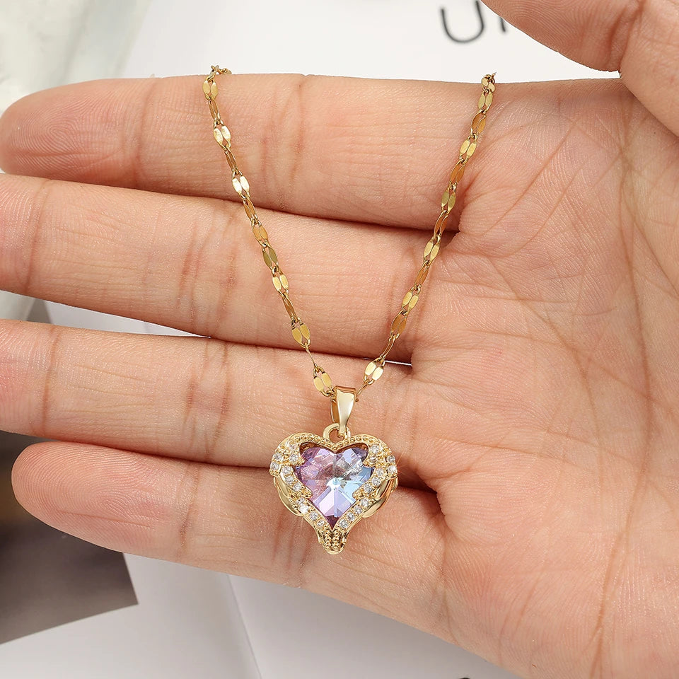 Celestia Gold Crystal Heart Necklace
