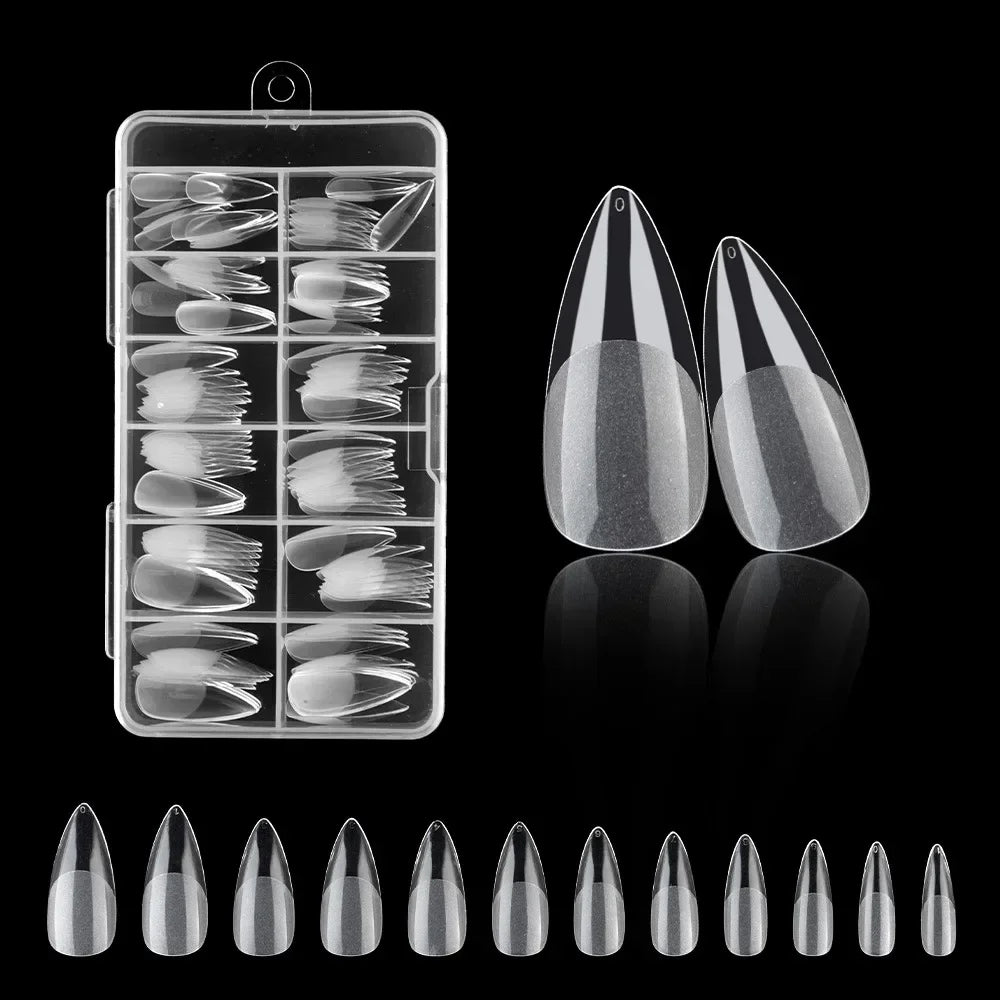 120Pcs Clear No Mark Frosted Stiletto/Almond/Square Fake Nails American Capsule Gel X Coffin Fake Manicure Tip Extension System